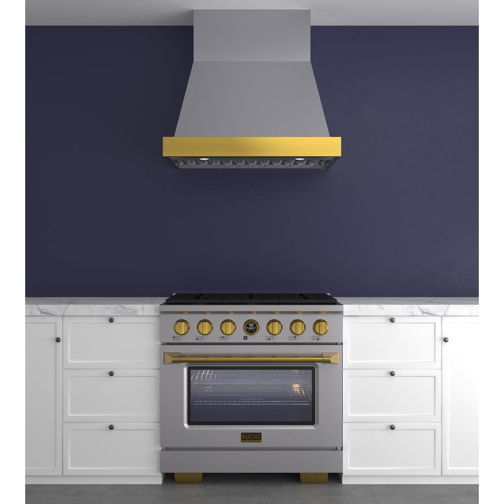 30-Inch Stainless Steel Wall Mounted Range Hood with Gold Trim
