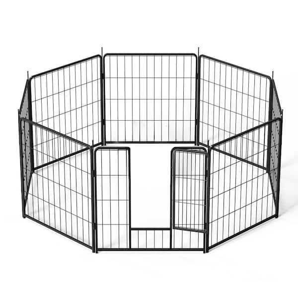 Tunearary 24 in. High Outdoor Black Metal Heavy-Duty Collapsible Portable Pet Pen Dog Pen with Gravity Gate Lock, 8-Pieces