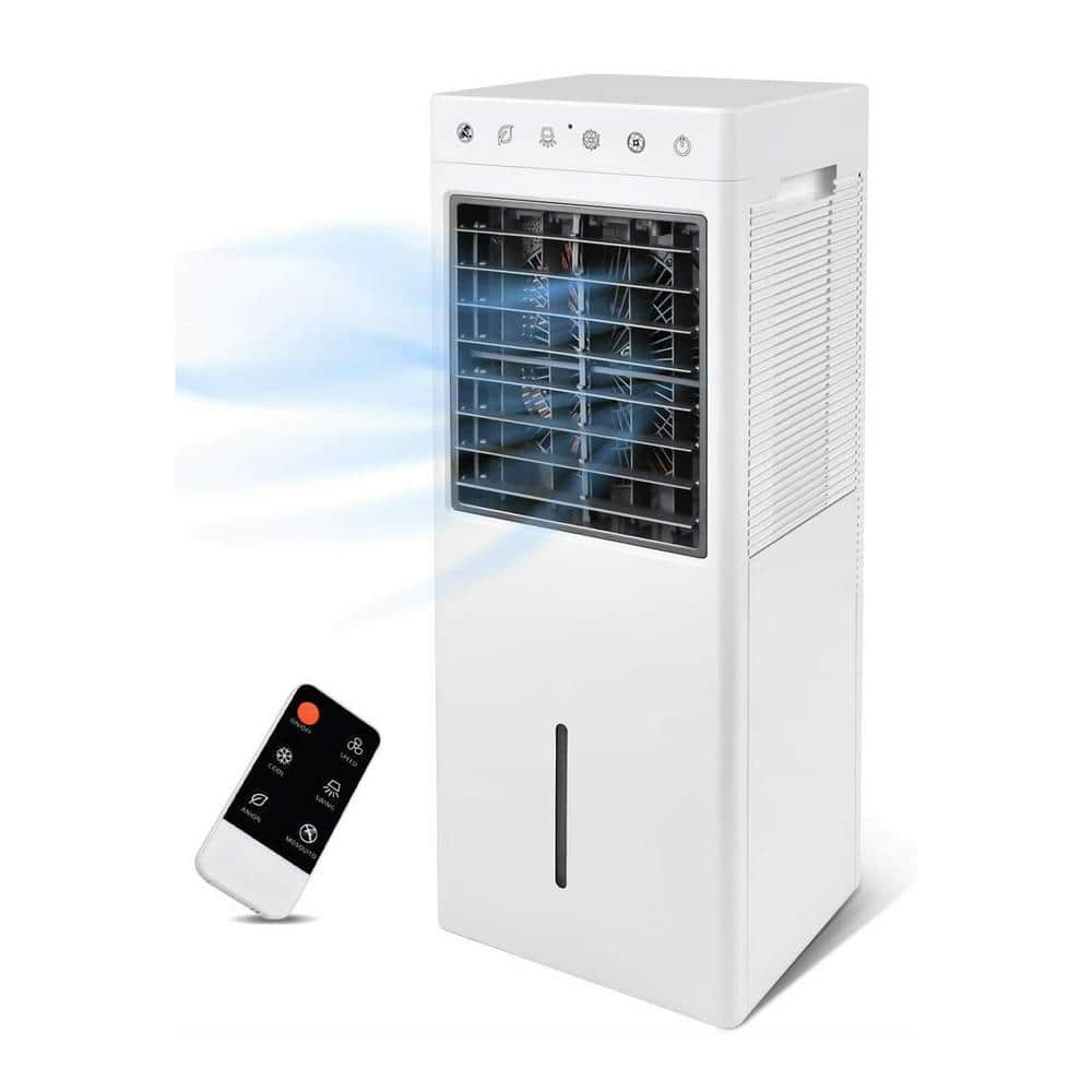 30 in. Floor Fan Evaporative Air Cooler Fan in White with Humidification an