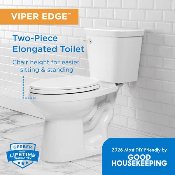 Viper Edge 12 in. Rough-in 2-Piece 1.28 GPF Single Flush Elongated Chair Height Toilet in White with Soft Close Seat