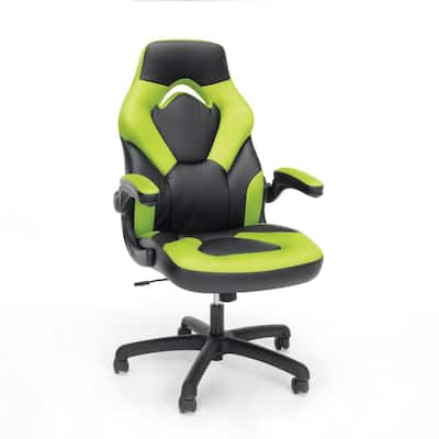 Essentials Collection Racing Style Bonded Leather Gaming Chair, in Green (ESS-3085-GRN)