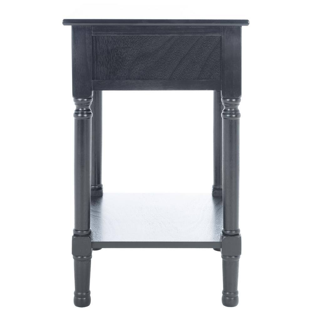 Black Wood Rectangular Accent Table with Storage Drawer