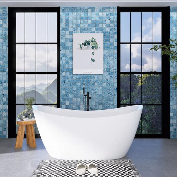 Unbranded 66 in. x 32 in. Acrylic Freestanding Soaking Bathtub with Center Drain in Gloss White