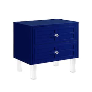 Gillian Lacquered Navy End Table Lucite Leg Nightstand