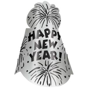 New Year's 9 in. Silver Glitter Foil Cone Hat (12-Pack)