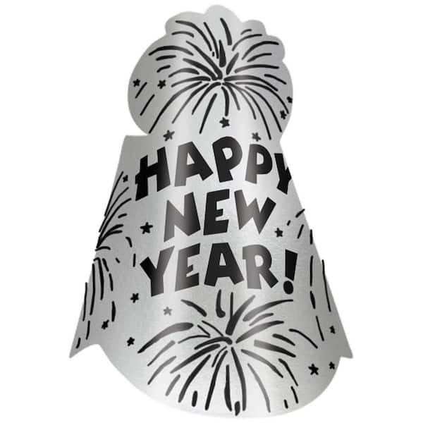 Amscan New Year's 9 in. Silver Glitter Foil Cone Hat (12-Pack)