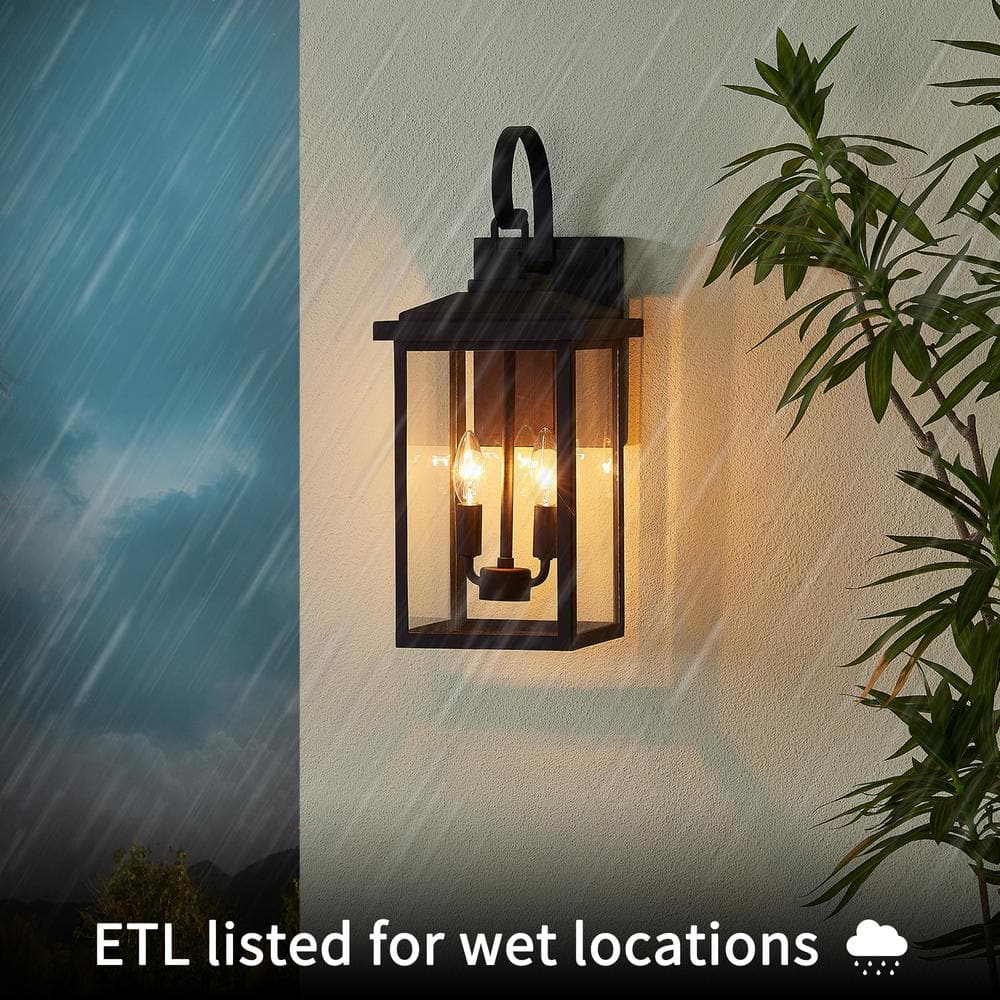 Kawoti 19.75" Black Glass 2-Light Outdoor Wall Lantern