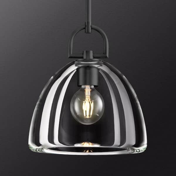 11 in. 1-Light Dimmable LED Kitchen Island Pendant Light, K9 Crystal Black Dome Pendant Light for Dining Room, Bedroom