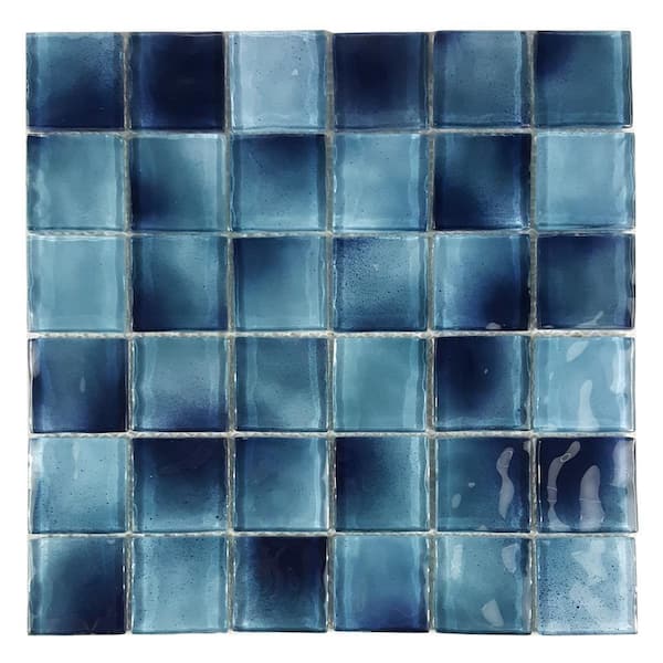 Watermarks Caribbean Blue 2 in. x 2 in. Square Glossy Textured Glass Mosaic Wall and Pool Tile (12 sq. ft./Case)