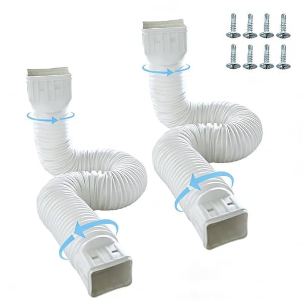 Extendable Length from 21 in. to 60 in. White, Flexible Polypropylene Gutter Downspout, 2-Pack