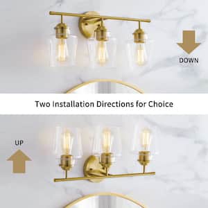 22 in. 3-Light Antique Brass Vanity Light with Goblet Glass Shade