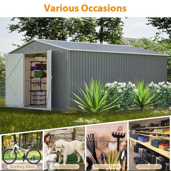 Thanaddo 11 ft. W x 13 ft. D Outdoor Galvanized Metal Tool Storage