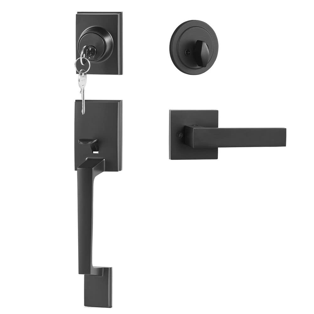Front Door Handle and Deadbolt Set, Square Entry Handle Set with Lever, Cylinder, Door Handleset Matte Black price history on PriceWatchPro