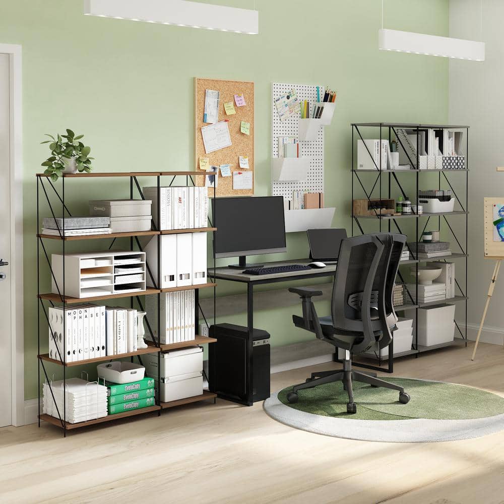 Walnut Cove Narrow 5-Tier Industrial Display Rack with Metal Frame