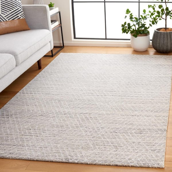 Abstract 6 ft. x 6 ft. Square Silver/Ivory Chevron Marle Area Rug