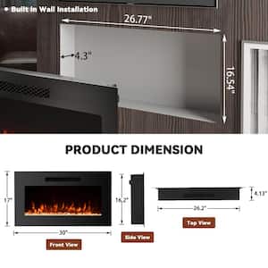 30 in. 400 sq. ft. Wall-Mount/Recessed LED Electric Fireplace Insert with Remote Control, Adjustable Heating