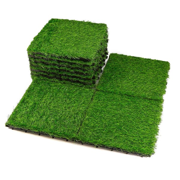 Pro Space 12 in. x 12 in. Geometric Interlocking Flooring Tiles Tufted Grass Deck Tile Green (20-Pack)