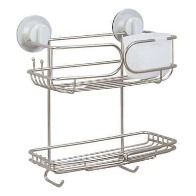 SlipX Solutions Patented Suction Cup Corner Shower Basket Caddy with  2-Hooks, White 14030-1 - The Home Depot