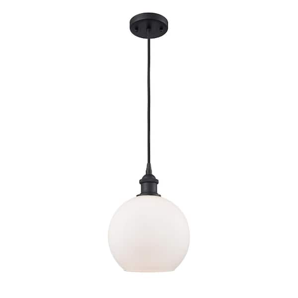 Innovations Athens 1-Light Matte Black Shaded Pendant Light with Matte White Glass Shade