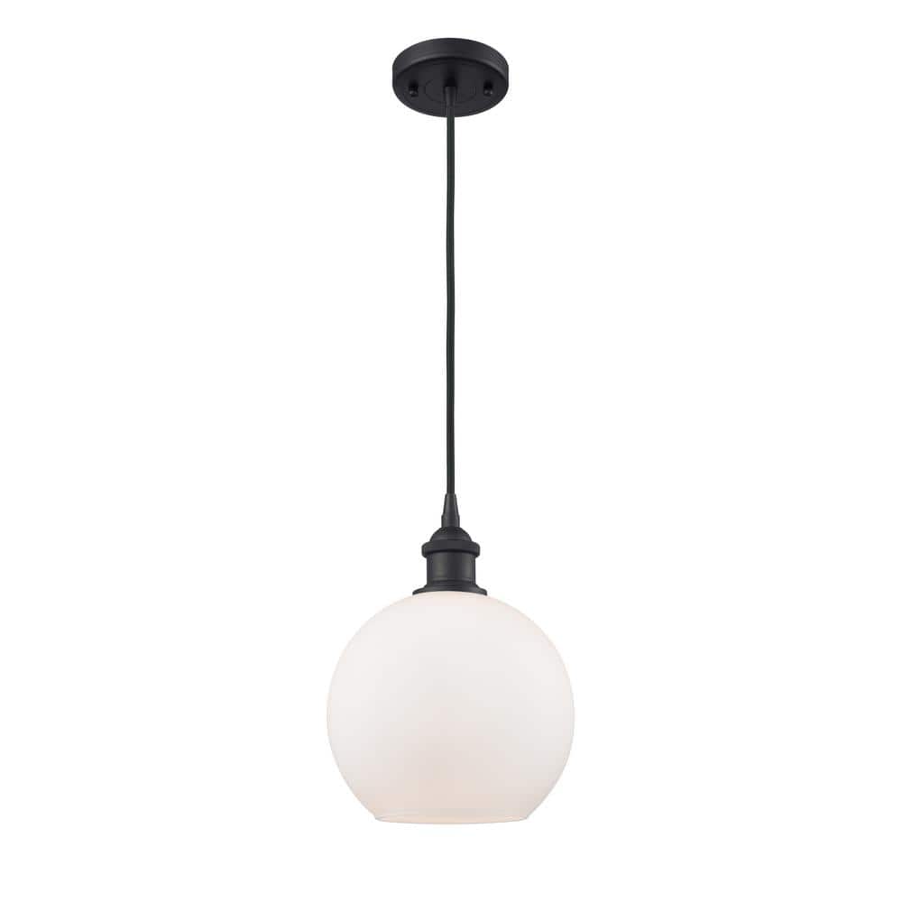 Innovations Athens 1-Light Matte Black Shaded Pendant Light with Matte White Glass Shade