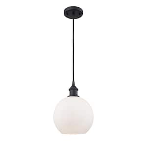 Athens 1-Light Matte Black Shaded Pendant Light with Matte White Glass Shade