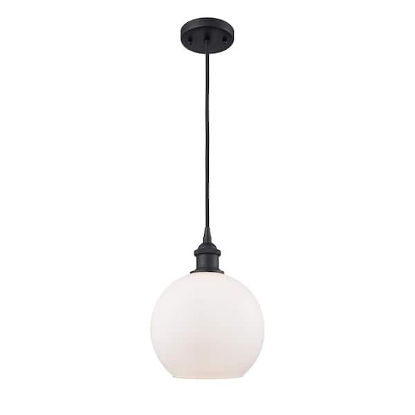 Innovations Athens 1-Light Matte Black Shaded Pendant Light with Matte ...