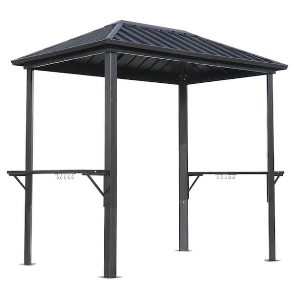 5 ft. x 8 ft. Grey Metal Hardtop Gazebo with Sturdy Aluminum Frame and Shelves for Patio, Backyard, Lawn, Garden