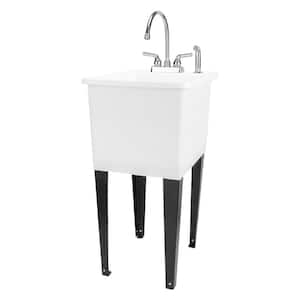 17.75 in. x 23.25 in. Thermoplastic Freestanding Space Saver Utility Sink in White - Chrome Faucet, Side Sprayer