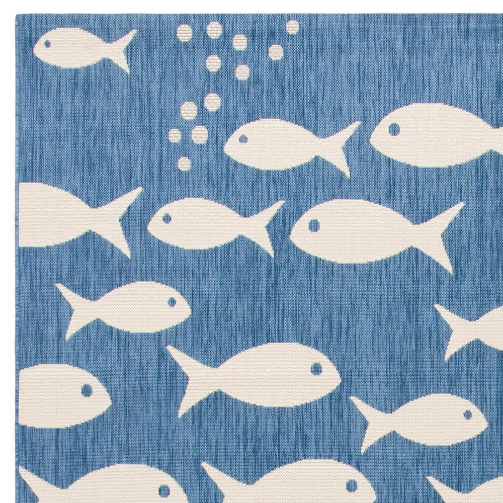 Courtyard Navy/Beige 9 ft. x 12 ft. Transitional Multi-Fish Solid Color Indoor/Outdoor Area Rug - thumbnail 6