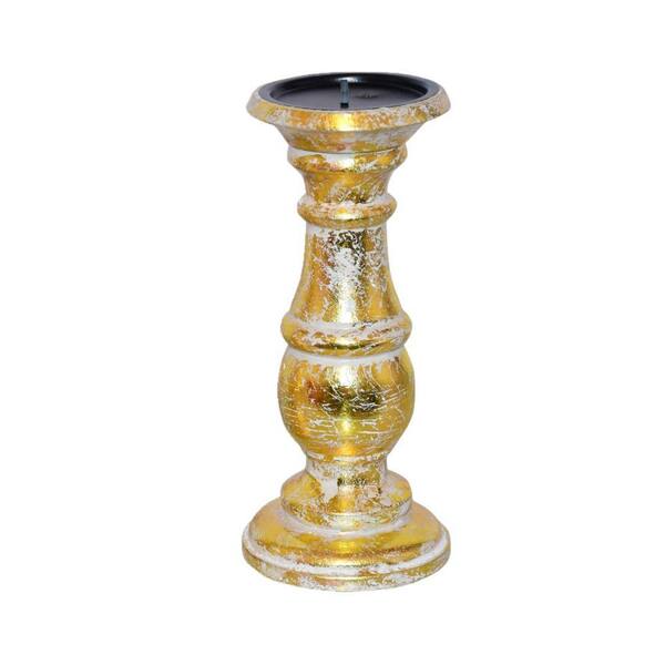 The Urban Port Distressed Gold Wooden Candleholder with Turned Pedestal  Base (Set of 3) UPT-249274 - The Home Depot