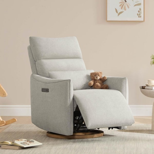 Otis Dove Fabric Dual-Motor 270° Swivel Power Nursery Glider Recliner with Power Headrest Lumbar Pillow Curved Armrest