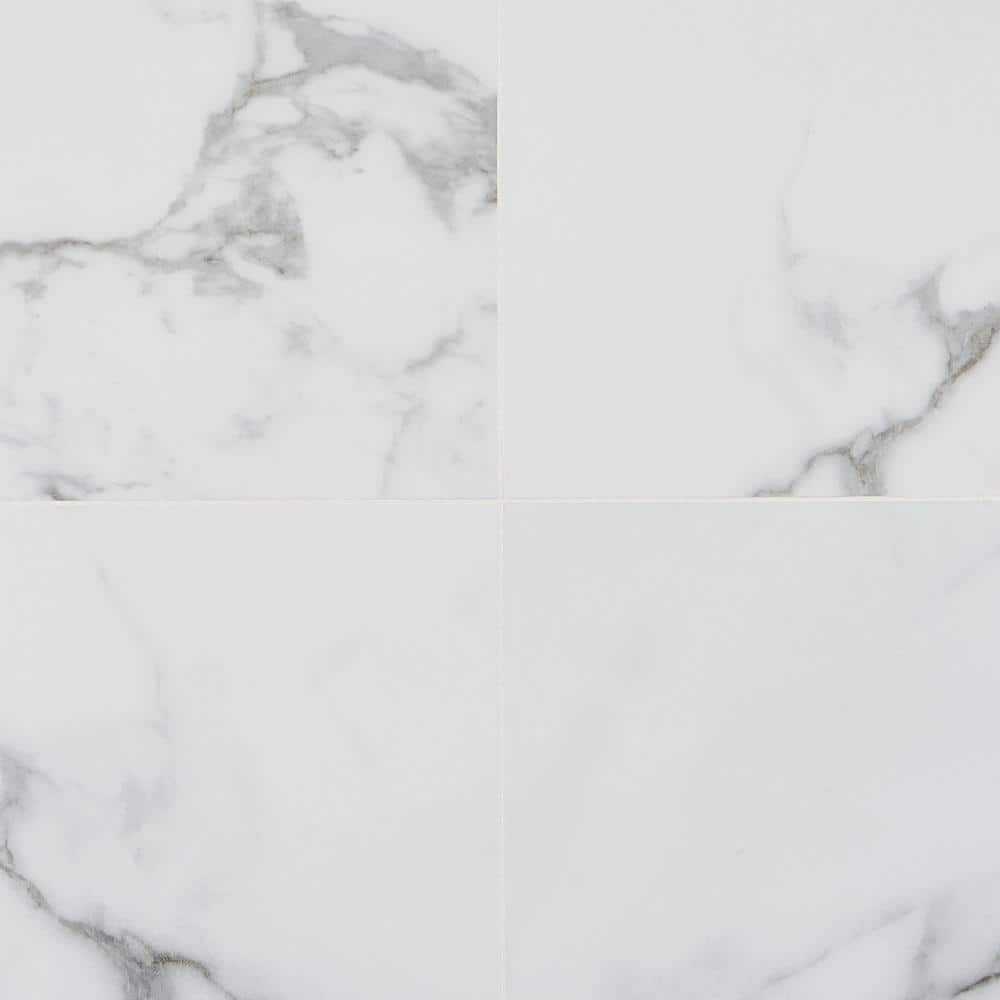 24" x 24" White Matte Porcelain Marble Look Tile