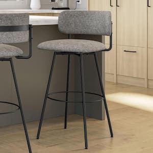 Yasmina 26 in. Grey Polyester with black pepper spots Black Metal Swivel Counter Stool