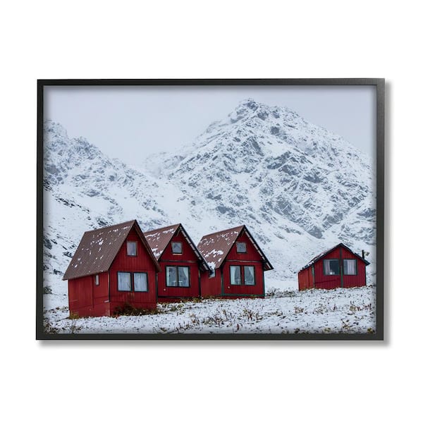 Stupell Industries Snowy Mountain Shacks by Daniel Sproul 1-Piece Framed Graphic Print Nature Poster Art Print 14 in. x 11 in.