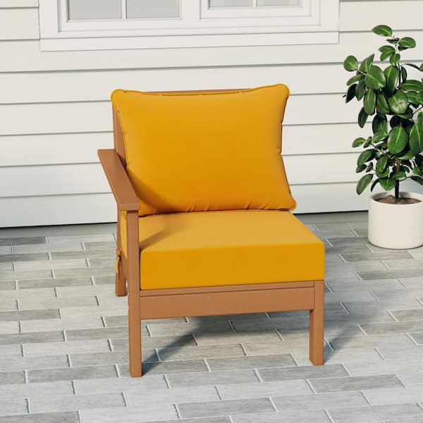 Birchwood Outdoor Patio Deep Seating Left Facing Arm HDPE Lounge Chair in Teak with Yellow Cushions