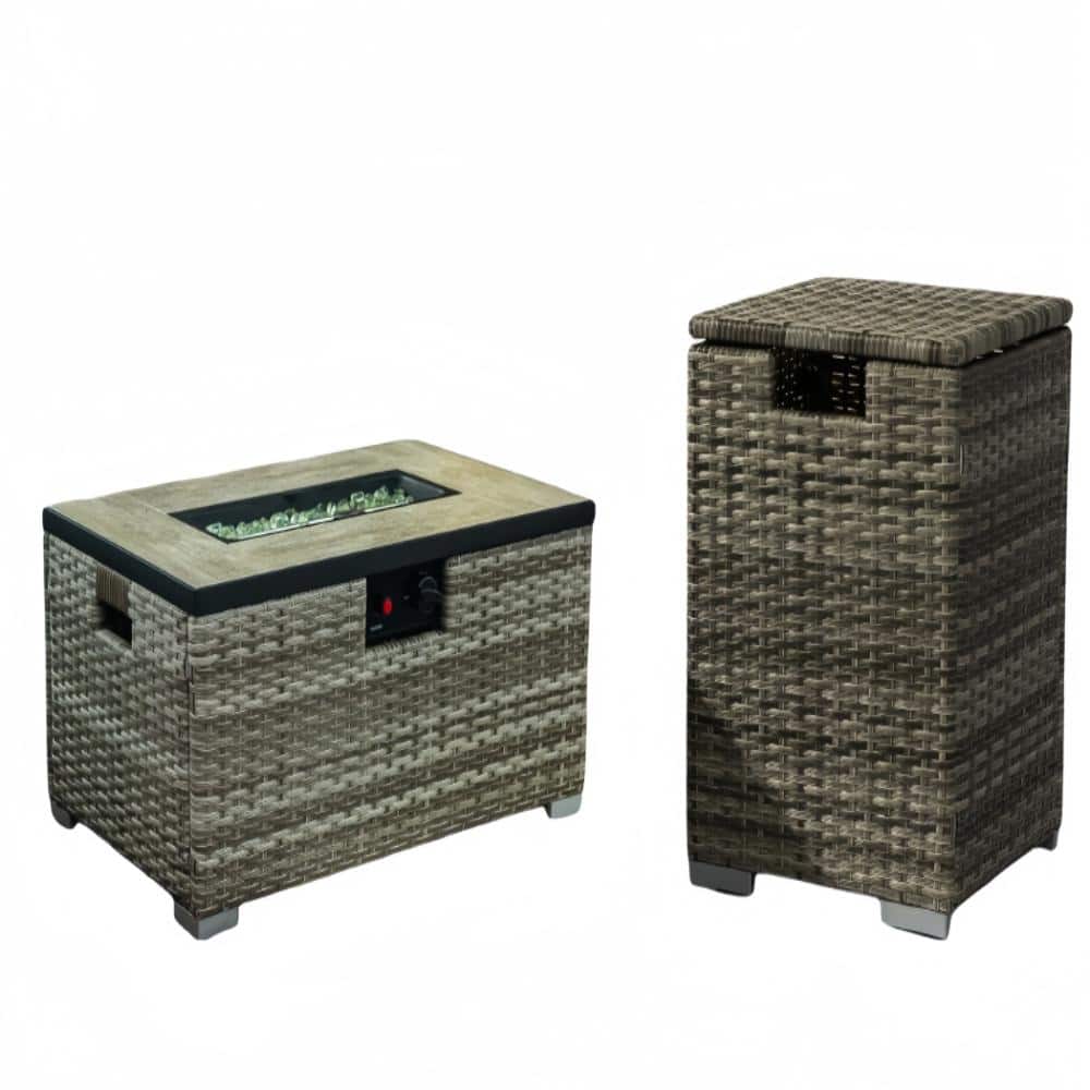 32 in. 50,000 BTU Rectangular Steel Propane Gas Outdoor Fire Pit Table with Tank Holder  Wicker Base In Beige price history on PriceWatchPro