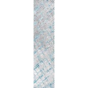Slant Modern Abstract Gray/Turquoise 2 ft. x 10 ft. Runner Rug