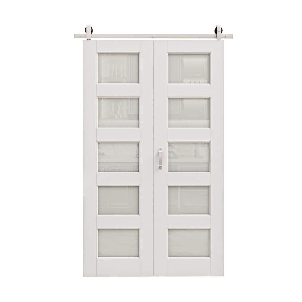 ARK DESIGN 48 in. x 96 in. 5 Lite Tempered Frosted Glass White Primed ...