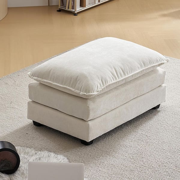 Karl home Double-Layer Cushion Beige Chenille Rectangle Medium Ottoman