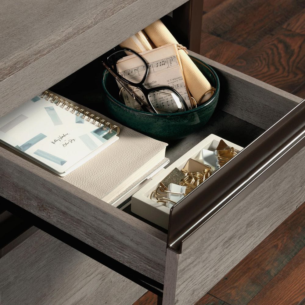 Mystic Oak Gray Wood Computer Desk with Drawers and Filing Cabinet