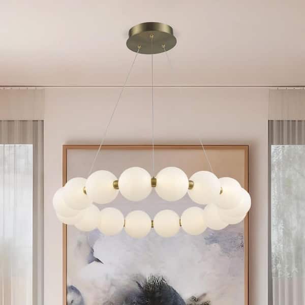 25.5 in. 16-Light Round Integrated LED Pendant Light Fixture with Acrylic Globe Shades