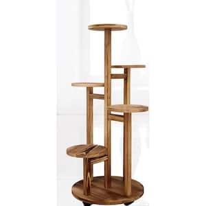 16.73 in. x 13.39 in. x 3.24 in. Indoor/Outdoor Walnut Pine 5-Tiered Tall Plant Stand with Wheels