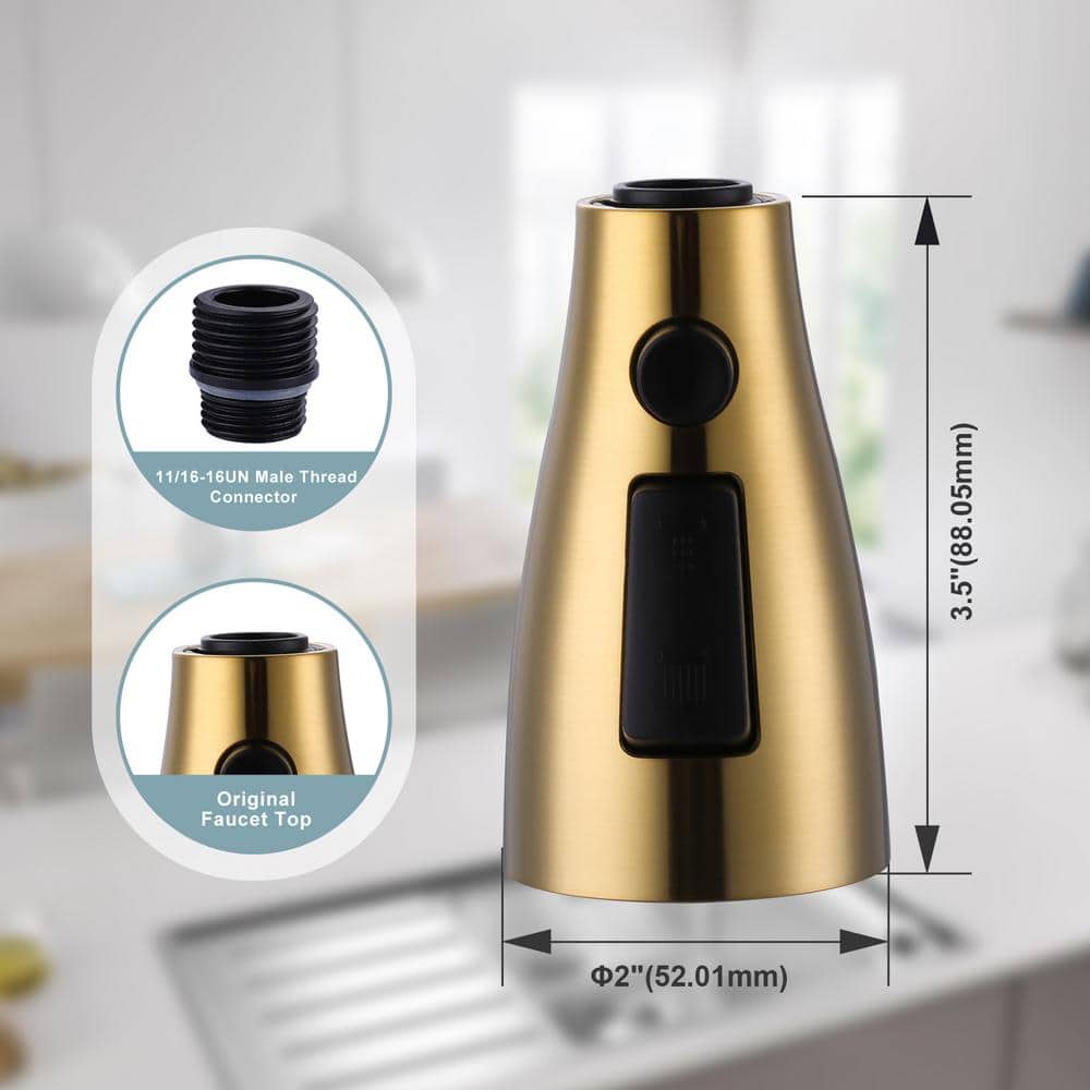 Brushed Gold 3-Function Kitchen Faucet Sprayer Head with Adapters