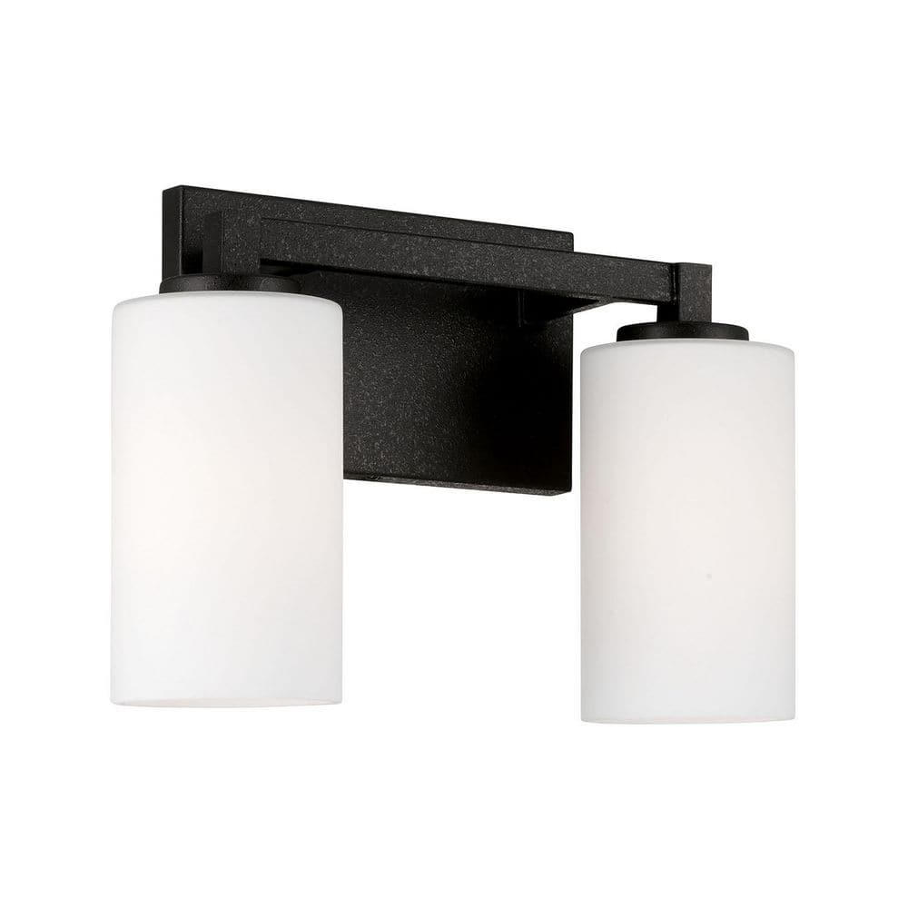 Ravenwood 13.25 in. W x 9.5 in. H 2-Light Black Iron Vanity Light with Soft White Glass price history on PriceWatchPro