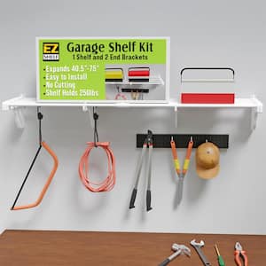 40 in. - 75 in. Metal Expandable Garage Shelf in White with 2 End Brackets