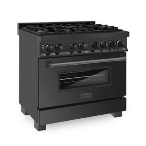 36" 4.6 cu. ft. Dual Fuel Range with Gas Stove and Electric Oven in Black Stainless Steel with Brass Burners