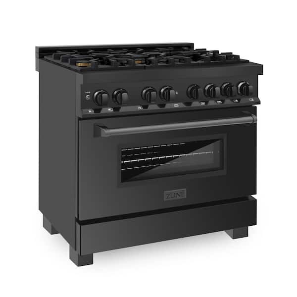 ZLINE Kitchen and Bath 36 in. 6-Burner Dual Fuel Range with Brass Burners in Black Stainless Steel