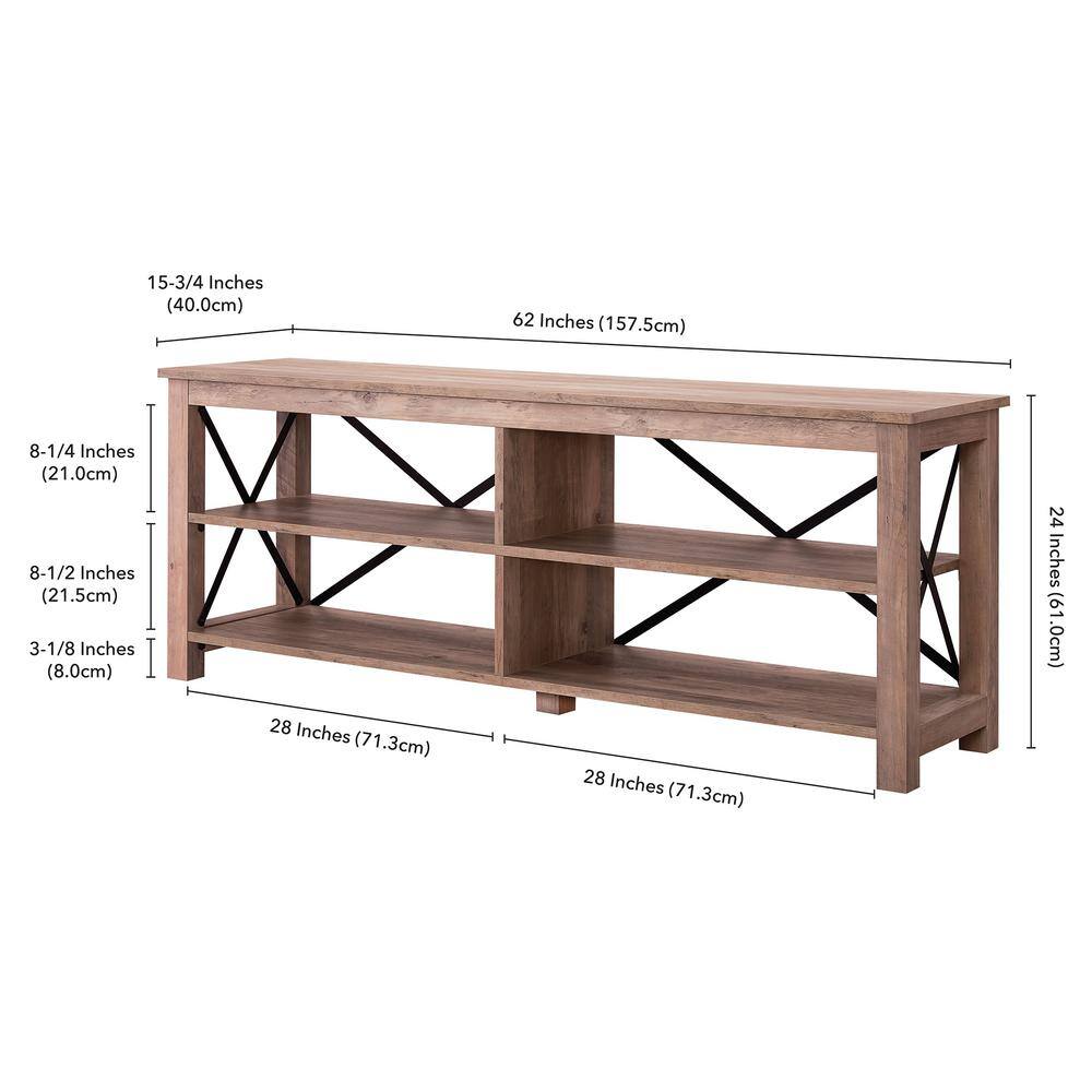 Curlew Modern Farmhouse 62" TV Stand in Gray Oak with Metal Accents