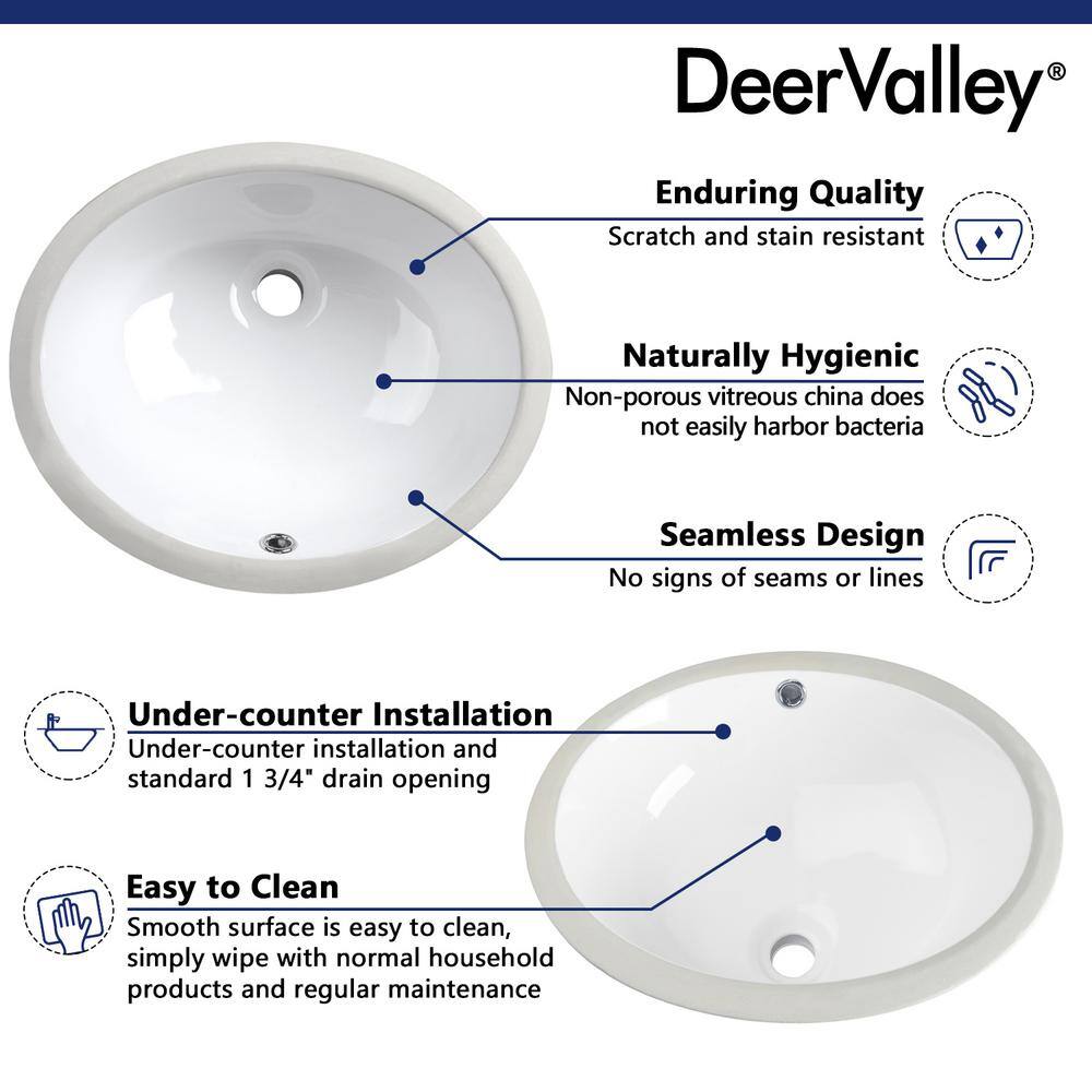 White Ceramic Oval Undermount Bathroom Sink with Overflow
