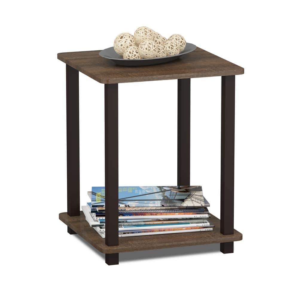 Walnut Brown Compact Wood End Tables with Shelf, Set of 2